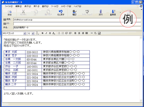 メールで送る（例）